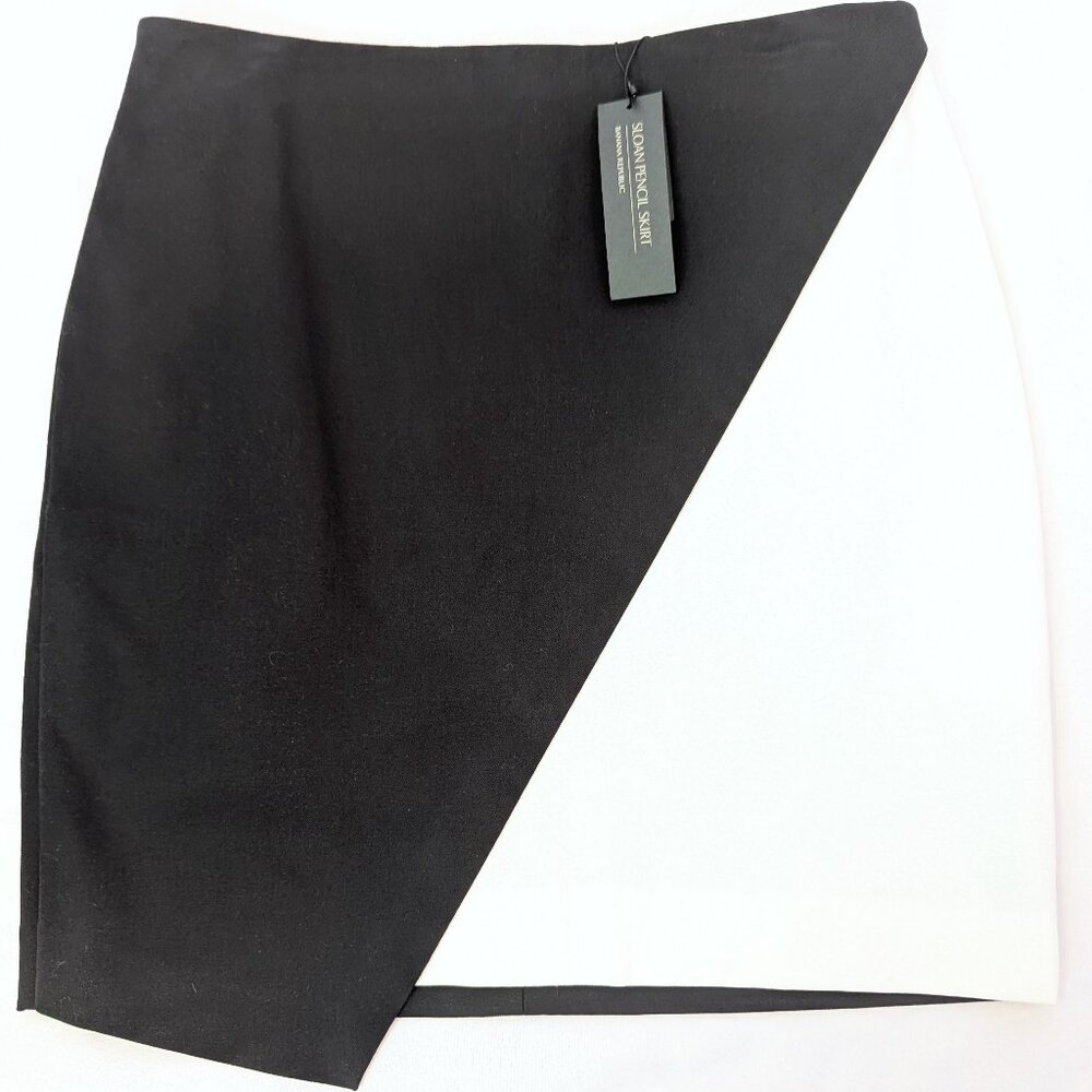 NWT Banana Republic | Cotton Blend Black & White Sloan-Fit Pencil Skirt | Size 8 - Picture 2 of 9